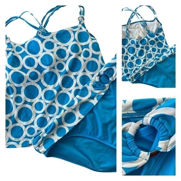 Lá Blanca Tankini blue and white Size 12 - Picture 1 of 5